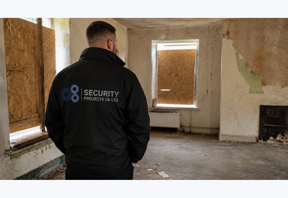 Security Projects UK officer inspecting a vacant property
